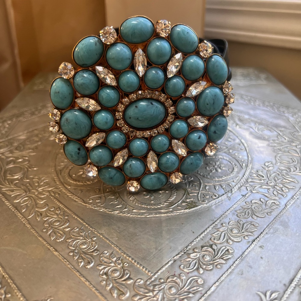 NWOT Turquoise and Crystal Women's Leather Belt